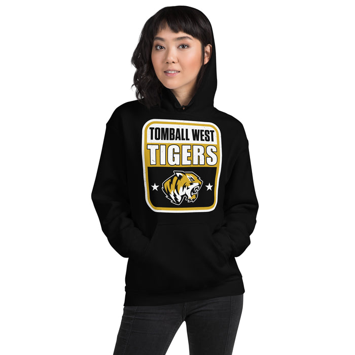 Woman wearing Tomball West High School Tigers Black Classic Unisex Hoodie 001