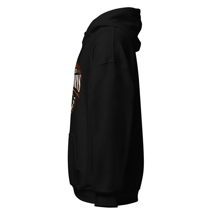 Left side view of United High School Longhorns Black Classic Unisex Hoodie 211