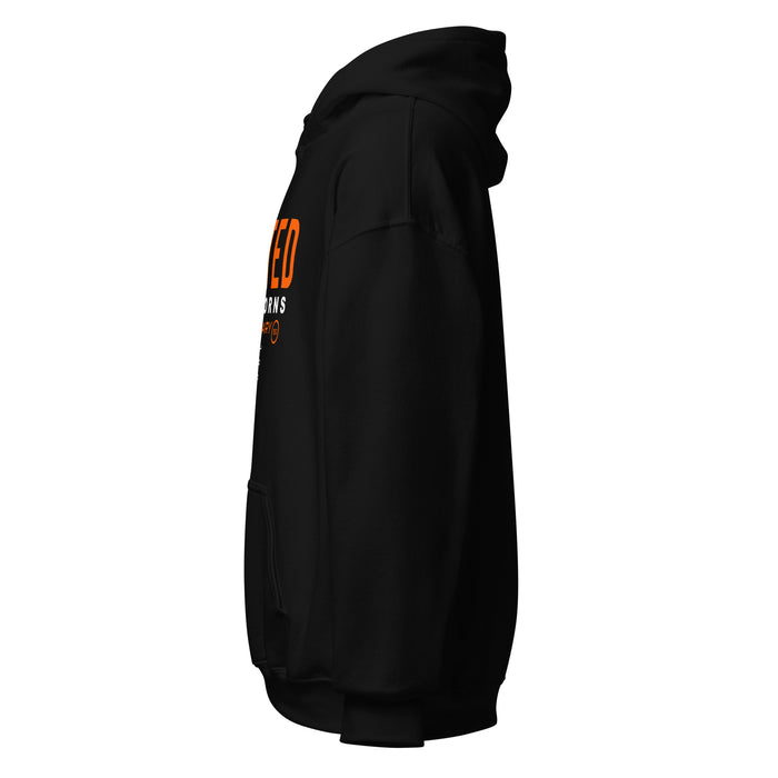 Left side view of United High School Longhorns Black Classic Unisex Hoodie 003