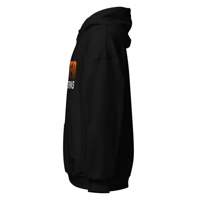 left side view of United High School Longhorns Black Classic Unisex Hoodie 024