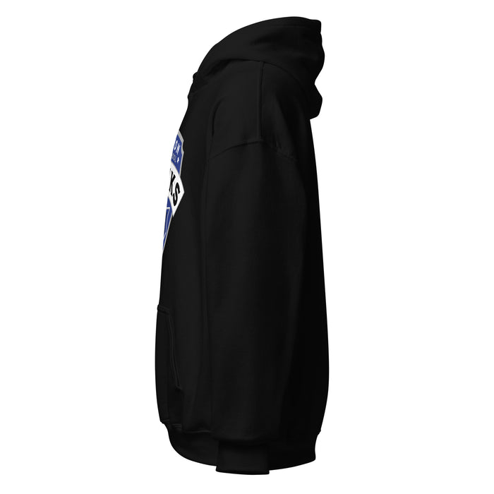 Side view of Hebron High School Hawks Black Classic Unisex Hoodie 221