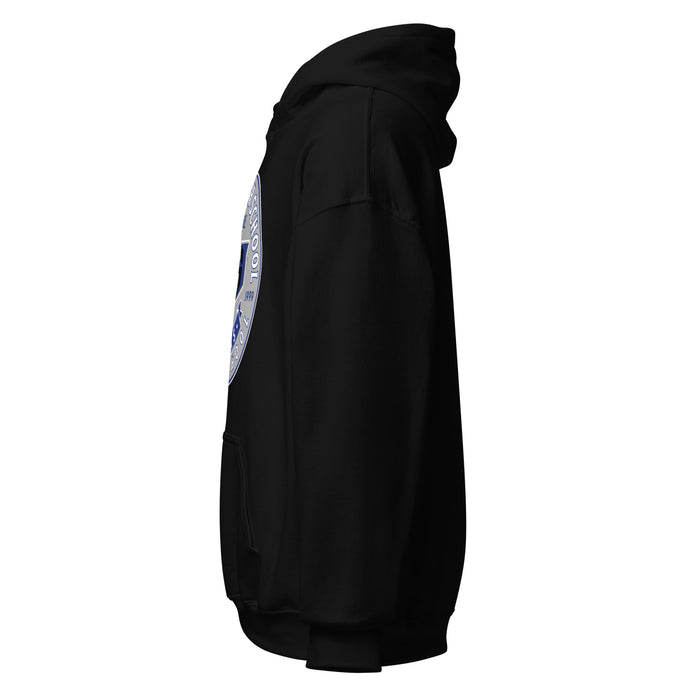 Side view of Hebron High School Hawks Black Classic Unisex Hoodie 215