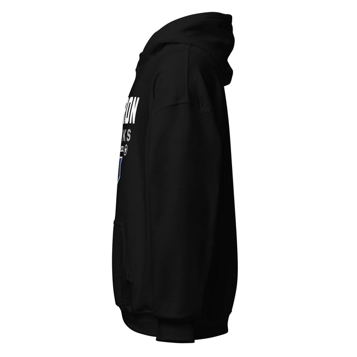 Side view of Hebron High School Hawks Black Classic Unisex Hoodie 003