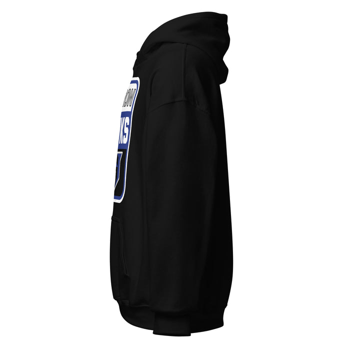 Side view of Hebron High School Hawks Black Classic Unisex Hoodie 001