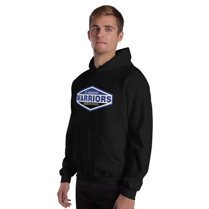 Man wearing St. Frederick High School Warriors Black Classic Unisex Hoodie 009