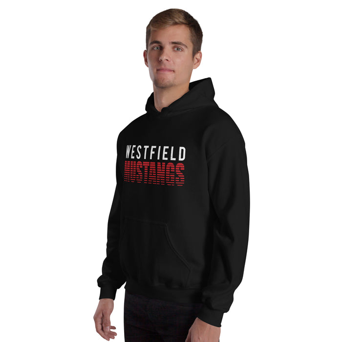 Man wearing Westfield High School Mustangs Black Classic Unisex Hoodie 024