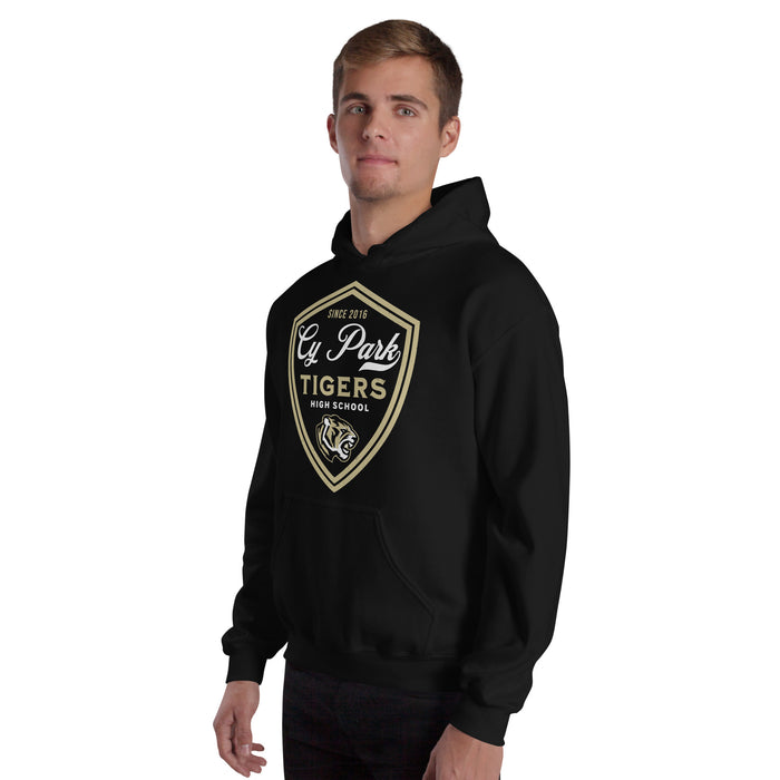Man wearing Cypress Park High School Tigers Black Classic Unisex Hoodie 225