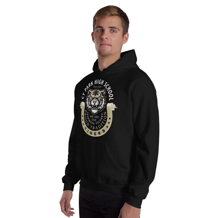 Man wearing Cypress Park High School Tigers Black Classic Unisex Hoodie 229