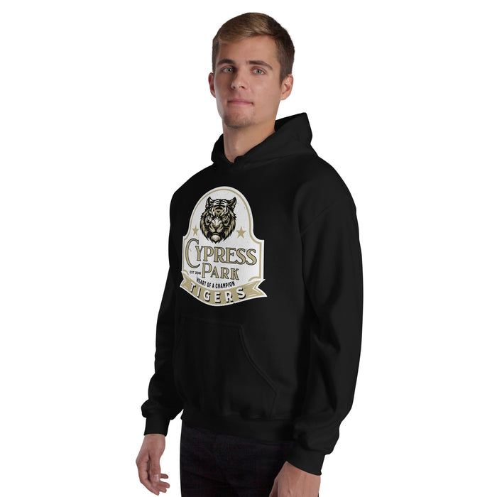 Man wearing Cypress Park High School Tigers Black Classic Unisex Hoodie 219