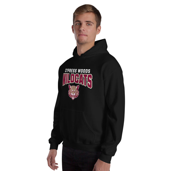 Man wearing Cypress Woods High School Wildcats Black Classic Unisex Hoodie 234