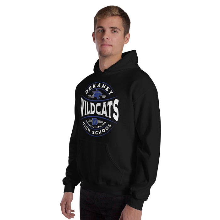 Man wearing Dekaney High School Wildcats Black Classic Unisex Hoodie 218