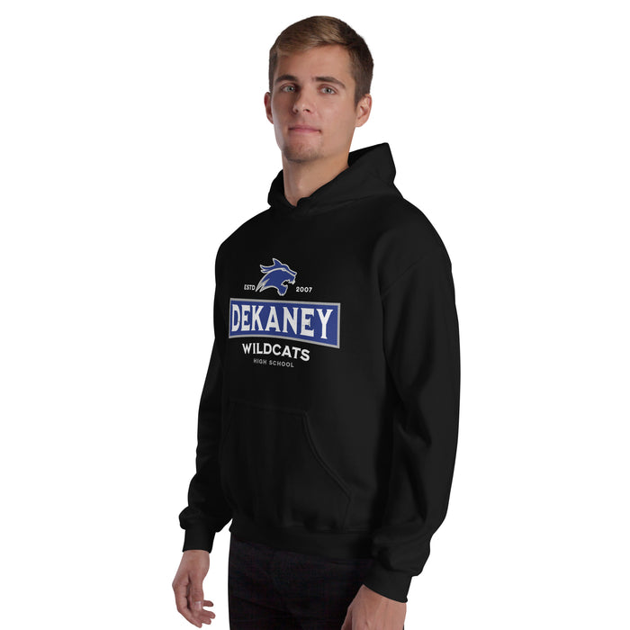 Man wearing Dekaney High School Wildcats Black Classic Unisex Hoodie 202