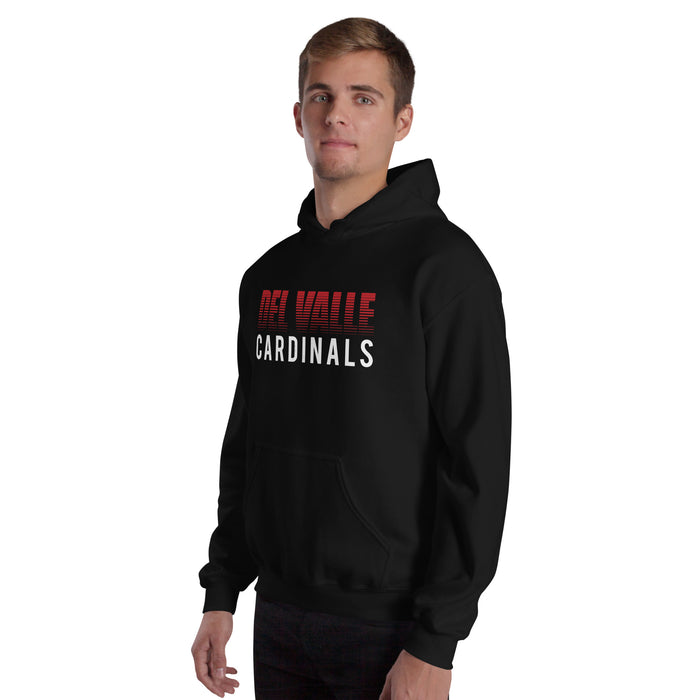 Man wearing Del Valle High School Cardinals Black Classic Unisex Hoodie 024