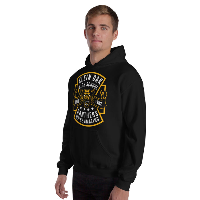 Man wearing Klein Oak High School Panthers Black Classic Unisex Hoodie 207