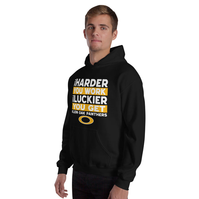Man wearing Klein Oak High School Panthers Black Classic Unisex Hoodie 238