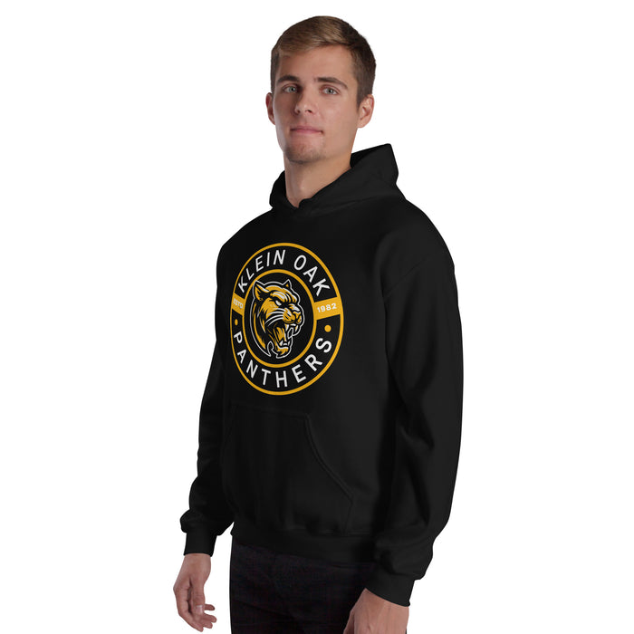 Man wearing Klein Oak High School Panthers Black Classic Unisex Hoodie 239