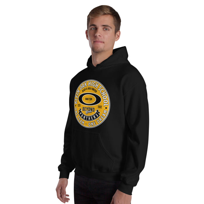 Man wearing Klein Oak High School Panthers Black Classic Unisex Hoodie 215