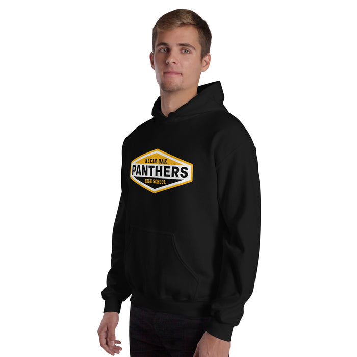 Man wearing Klein Oak High School Panthers Black Classic Unisex Hoodie 009
