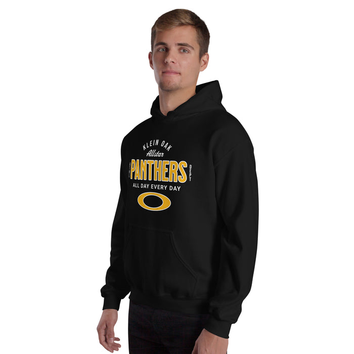 Man wearing Klein Oak High School Panthers Black Classic Unisex Hoodie 040