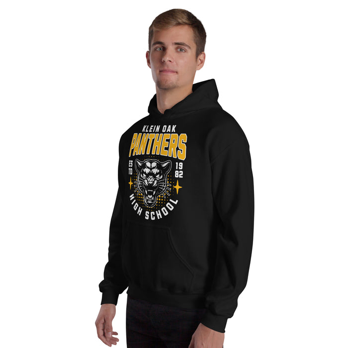 Man wearing Klein Oak High School Panthers Black Classic Unisex Hoodie 204
