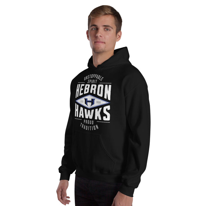 Man wearing Hebron High School Hawks Black Classic Unisex Hoodie 210