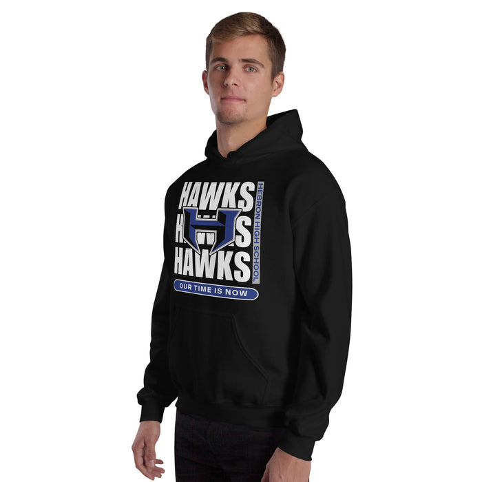 Man wearing Hebron High School Hawks Black Classic Unisex Hoodie 235