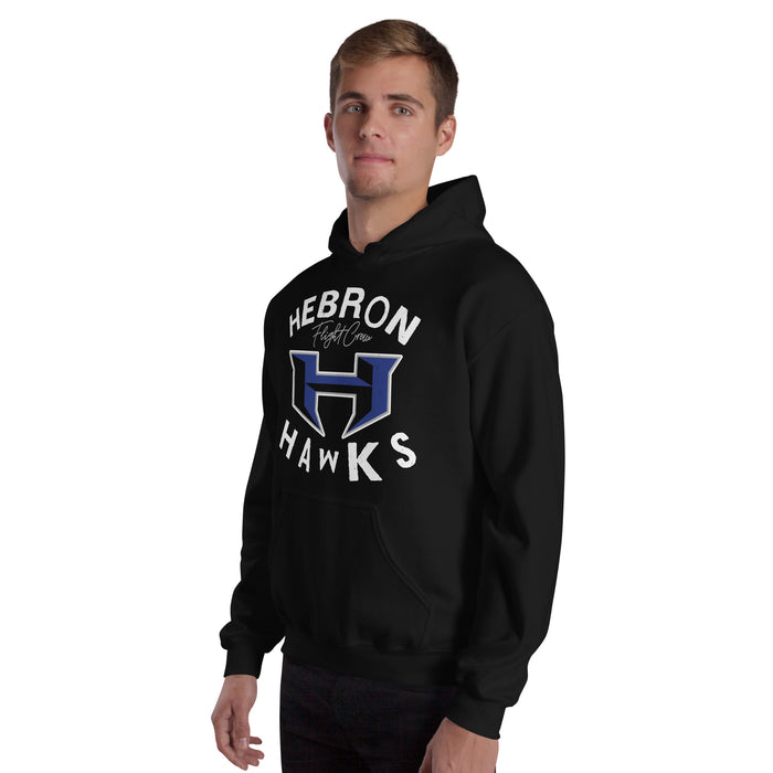 Man wearing Hebron High School Hawks Black Classic Unisex Hoodie 228