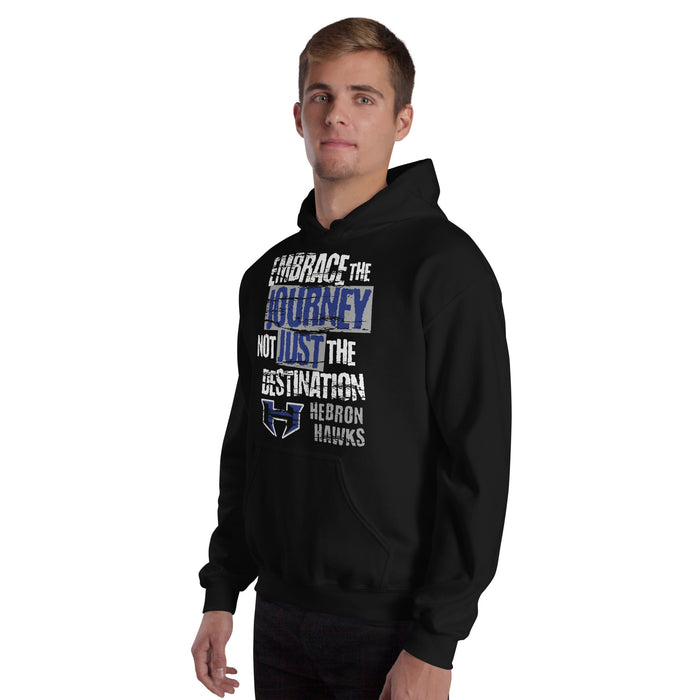 Man wearing Hebron High School Hawks Black Classic Unisex Hoodie 232
