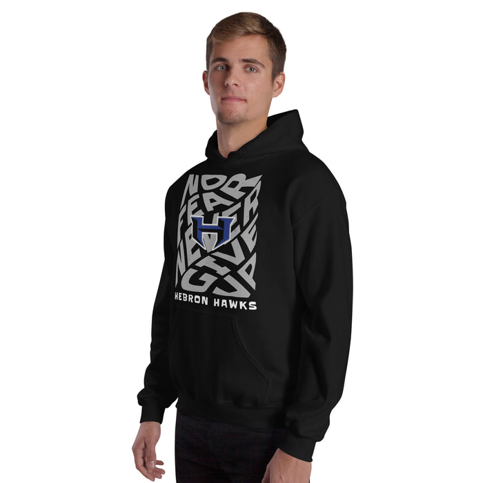 Man wearing Hebron High School Hawks Black Classic Unisex Hoodie 236
