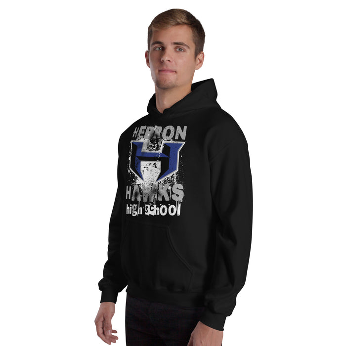 Man wearing Hebron High School Hawks Black Classic Unisex Hoodie 205