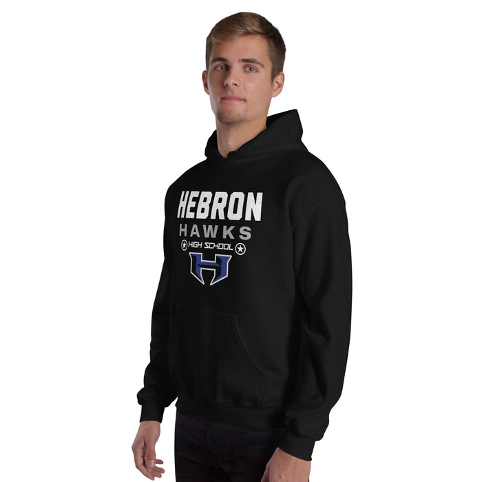 Man wearing Hebron High School Hawks Black Classic Unisex Hoodie 003