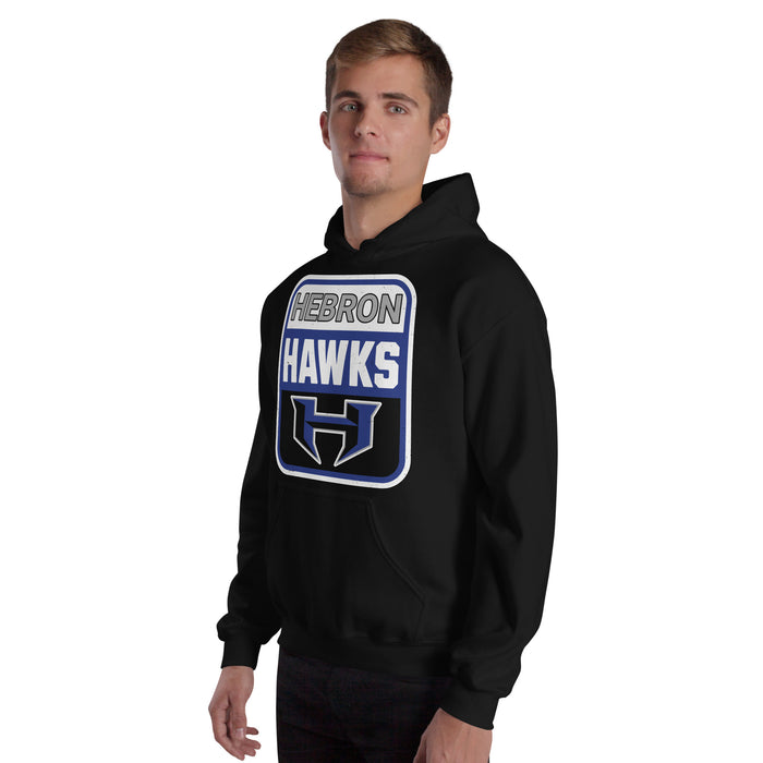 Man wearing Hebron High School Hawks Black Classic Unisex Hoodie 001
