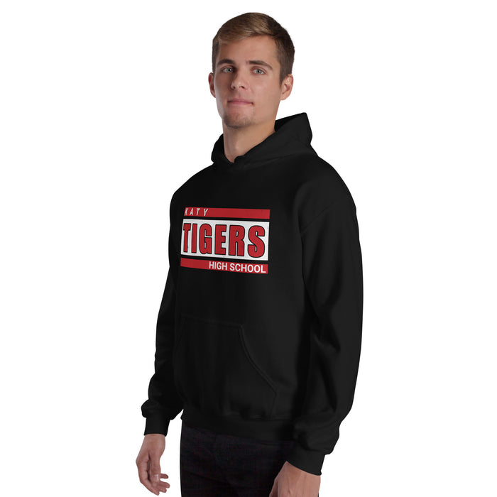 Man wearing Katy High School Tigers Black Classic Unisex Hoodie 098