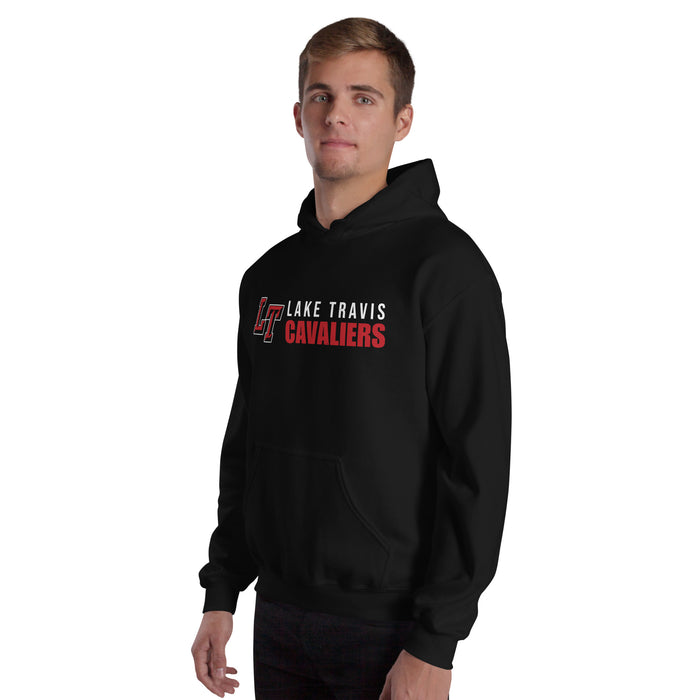 Man wearing Lake Travis High School Cavaliers Black Classic Unisex Hoodie 200
