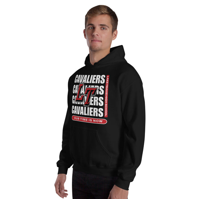 Man wearing Lake Travis High School Cavaliers Black Classic Unisex Hoodie 235