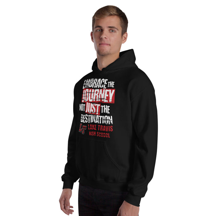 Man wearing Lake Travis High School Cavaliers Black Classic Unisex Hoodie 232