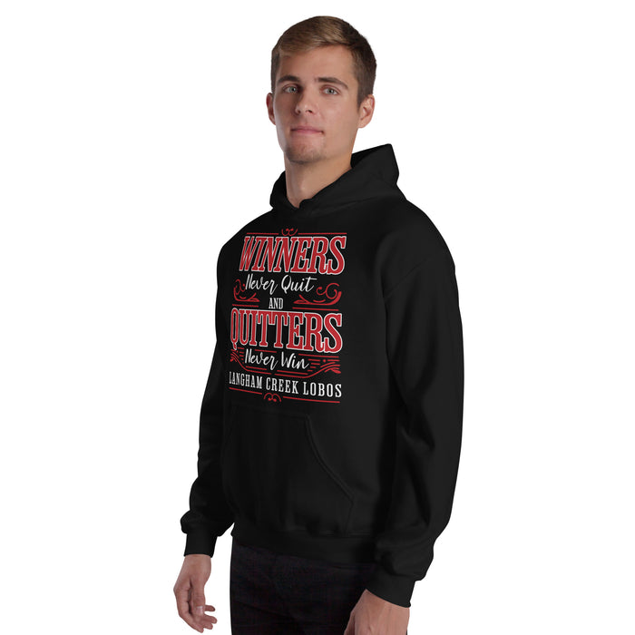 Man wearing Langham Creek High School Lobos Black Classic Unisex Hoodie 237