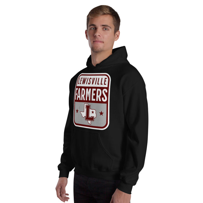 Man wearing Lewisville High School Farmers Black Classic Unisex Hoodie 001