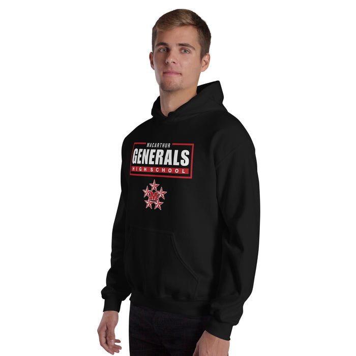 Man wearing MacArthur High School Generals Black Classic Unisex Hoodie 049