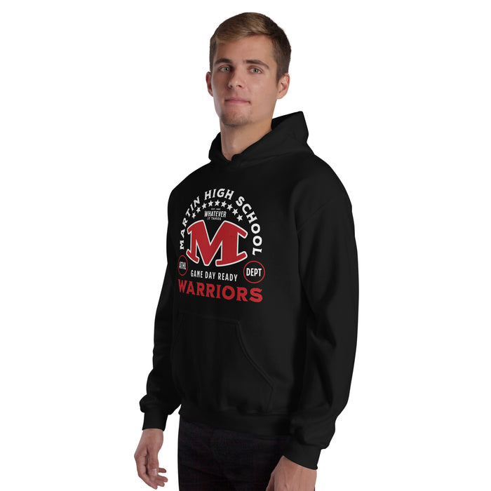 Man wearing Martin High School Warriors Black Classic Unisex Hoodie 208