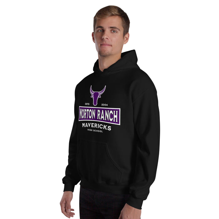 Man wearing Morton Ranch High School Mavericks Black Classic Unisex Hoodie 202