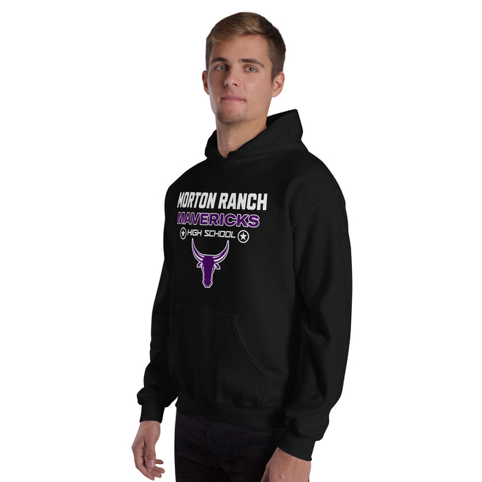 Man wearing Morton Ranch High School Mavericks Black Classic Unisex Hoodie 003
