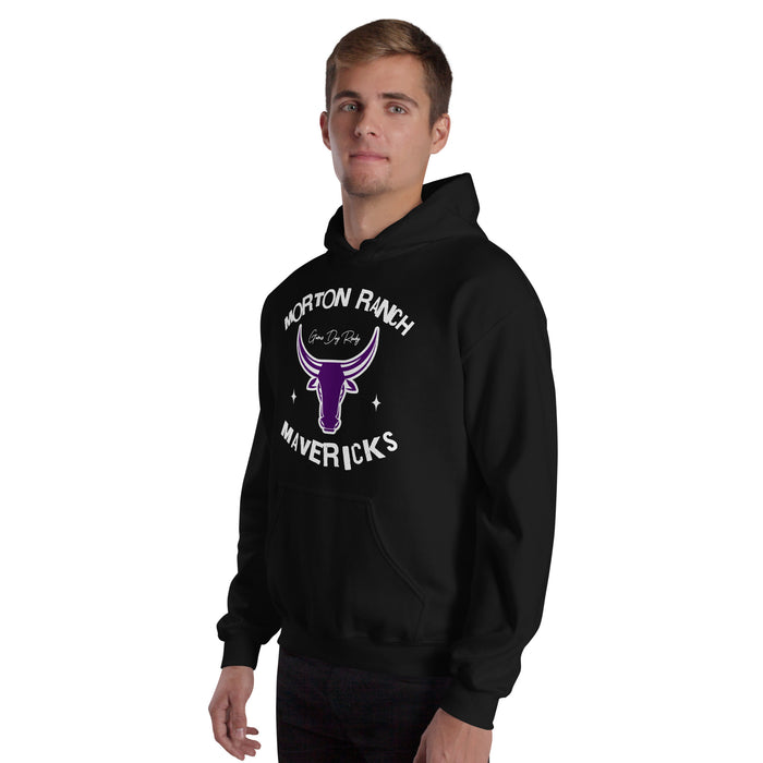Man wearing Morton Ranch High School Mavericks Black Classic Unisex Hoodie 228