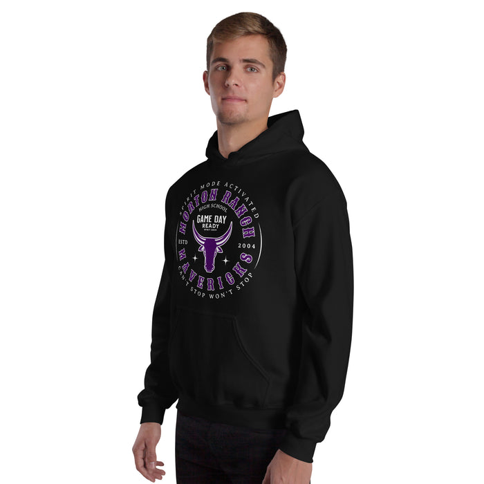 Man wearing Morton Ranch High School Mavericks Black Classic Unisex Hoodie 214