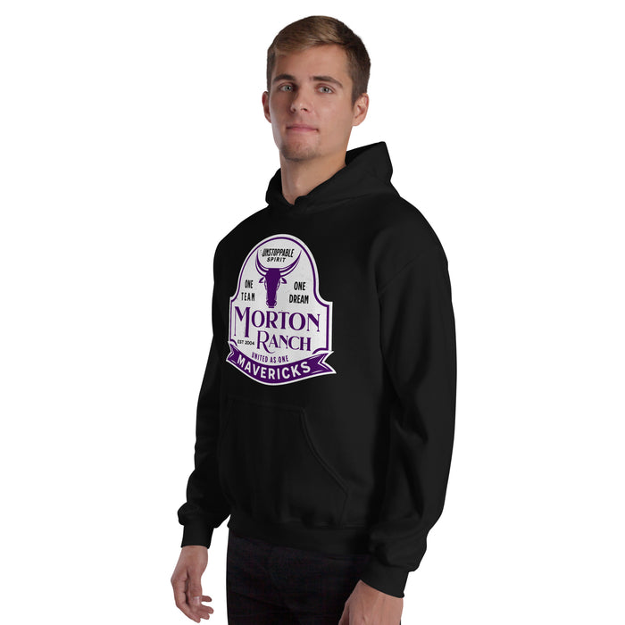Man wearing Morton Ranch High School Mavericks Black Classic Unisex Hoodie 219
