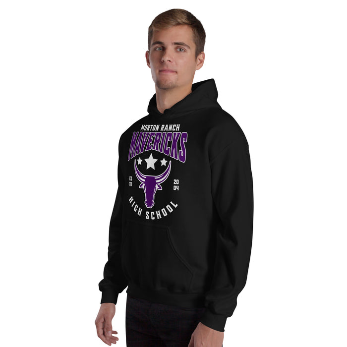 Man wearing Morton Ranch High School Mavericks Black Classic Unisex Hoodie 213