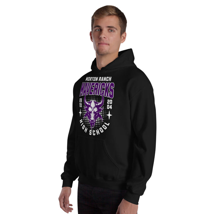 Man wearing Morton Ranch High School Mavericks Black Classic Unisex Hoodie 204