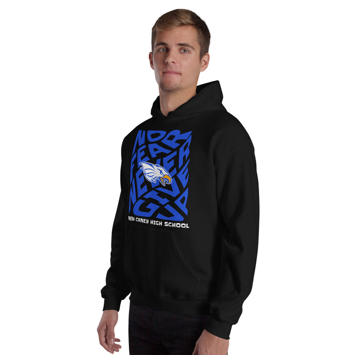 Man wearing New Caney High School Eagles Black Classic Unisex Hoodie 236
