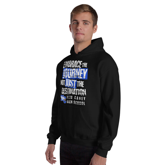Man wearing New Caney High School Eagles Black Classic Unisex Hoodie 232