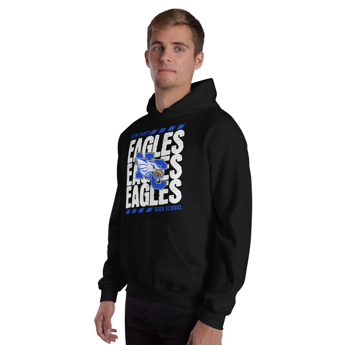 Man wearing New Caney High School Eagles Black Classic Unisex Hoodie 223